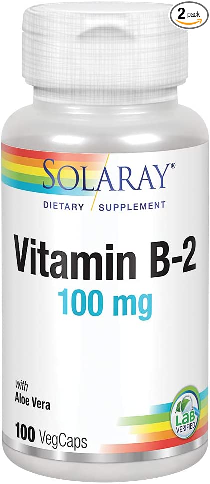 Solaray Vitamin B-2 Riboflavin 100 mg with Aloe Vera | Healthy Energy Metabolism, Skin, Hair & Nails | 100 CT