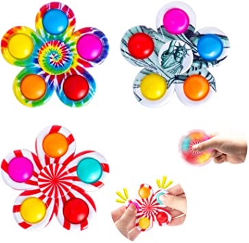 YOLOPLUS  Pop Fidget Spinners 3 Pack,Tie Dye Simple Dimple Fidget Toys,Push Bubble Fidget Popper Spinner for ADHD Anxiety Stress Relief,Hand Spinner Sensory Toys Set Party Favor for Kids