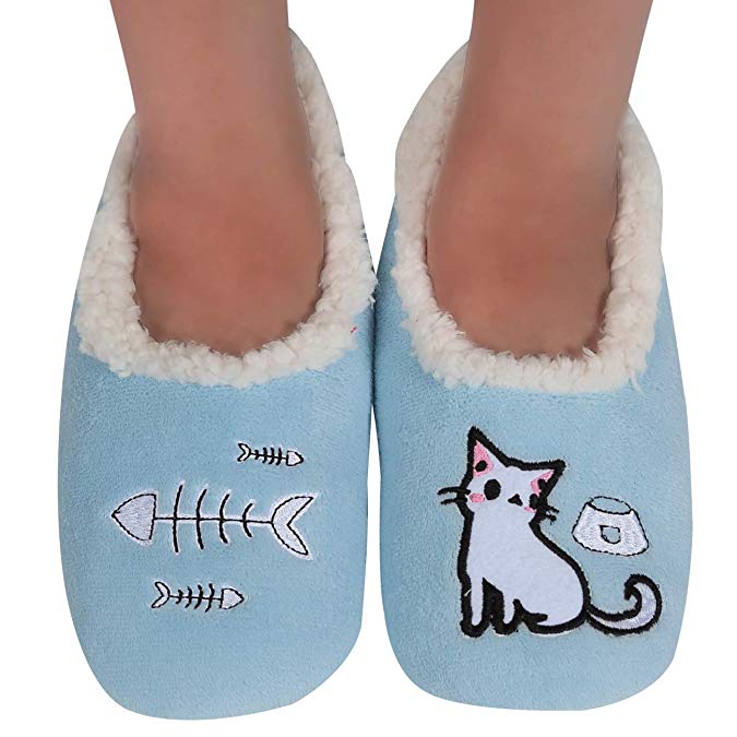 CIOR FNATINY Women’s Splitz Applique Soft House Slipper Socks Wool-Like Plush Fleece Lined Indoor Slip On House Shoes