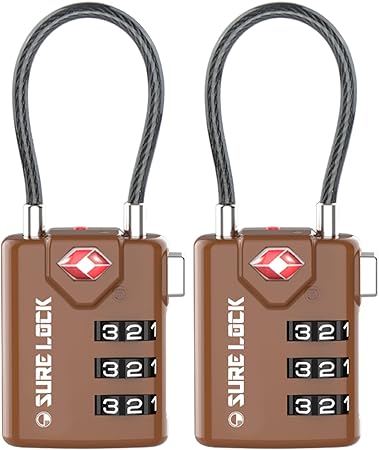 SURE LOCK Unisexadult (Luggage Only) TSA Compatible Travel Luggage Locks, Inspection Indicator, Easy Read Dials TSA Approved with Zinc Alloy Tsa21105Vbrown2