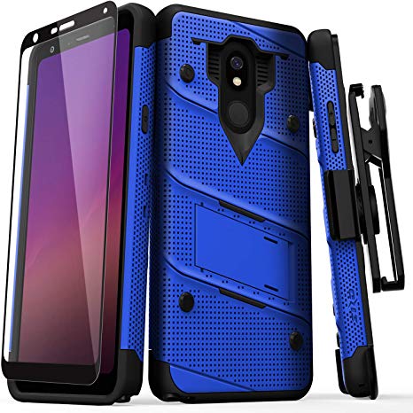 Zizo Bolt Series Compatible with LG Stylo 5 Case Military Grade Drop Tested with Full Glass Screen Protector Holster and Kickstand Blue Black