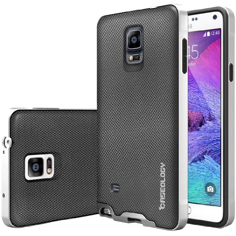 Galaxy Note 4 Case Caseology Envoy Series Premium Leather Bumper Cover Metallic Mesh Silver Leather Bound for Samsung Galaxy Note 4 - Metallic Mesh Silver