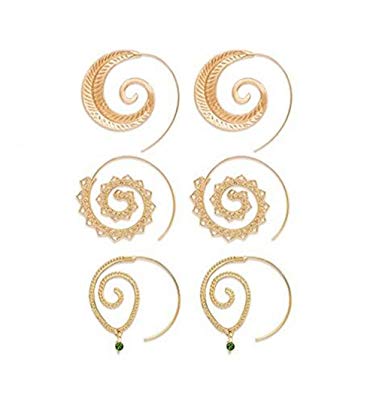 Geerier Spiral Hoop Earrings Set Vintage Tribal Swirl Earrings For Women 3 Pairs/Set