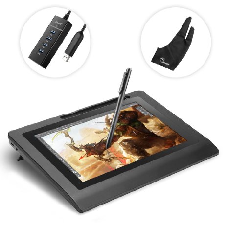 Parblo Coast10 10.1" Digital Pen Tablet Display Drawing Monitor 10.1 Inch with Cordless and Battery-free Pen  4ports USB3.0 Hub  Glove