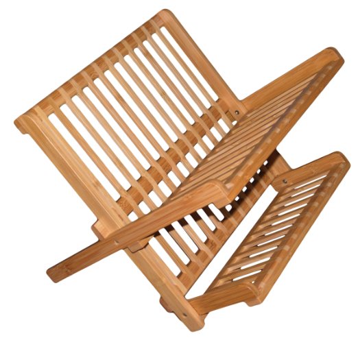 Totally Bamboo Collapsible Compact Dish Rack For Smaller Spaces, Beautiful and Durable Bamboo, 13 3/4" by 13" by 10" high