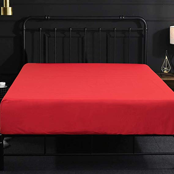 NTBAY Fitted Sheet Full Red Brushed Microfiber Deep Pocket Sheet Wrinkle, Fade, Stain Resistant