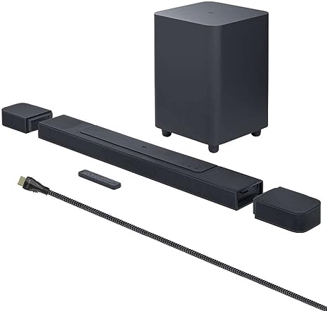 JBL BAR 1000 PRO 7.1.4 Soundbar with 10 in. Wireless Subwoofer Detachable Rear Speakers and 2m 8K Ultra High Speed HDMI Cable