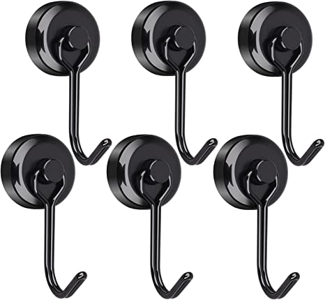 35LB Magnetic Hooks for Hanging Heavy Duty Cruise Cabins Refrigerator Grill Pot Holder Towels Neodymium Magnets with Hooks Hangers Black Small Strong Magnet Hooks for Fridge Classroom Whiteboard 6PCS