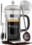 French Press Coffee and Tea Maker Complete Bundle  8-Cups 34 Oz  Best Coffee Press Pot with Stainless Steel and Heat Resistant Glass