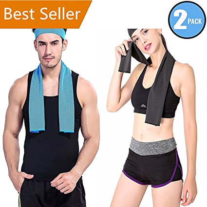 Cooling Towel 2 Pack,WOZHIFU Instant Cool Towel For Men & Women (40"x12"),Chilling Neck Wrap,Ice Cold Scarf for Sports Basketball Golf Football Yoga Workout Gym Pilates Travel Camping Towels
