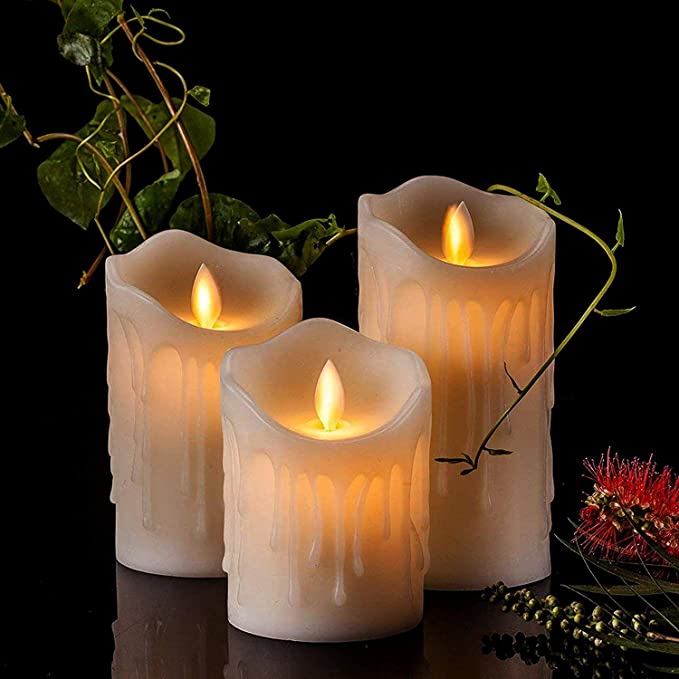 Infispace® Set of 3 Flame-Less LED Candle with 9 Battery (Size: 6 x 7 x 9 cm)