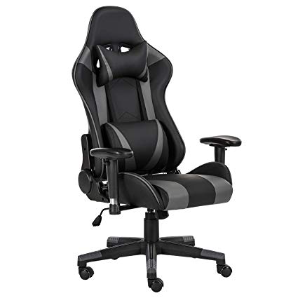 LCH Gaming Racing Chair Ergonomic High-Back Adjustment Computer Desk Chair PU Leather Executive Office Swivel Chairs with Headrest and Lumbar Support, Grey