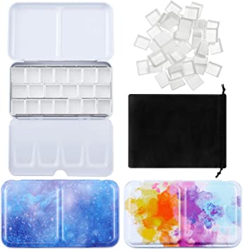 54 Pieces Watercolor Paint Palette and Half Pans Set, Colorful Watercolor Tin Box Metal Palette Paint Case with Lid Empty Watercolor Pans with Black Storage Bag (Starry Sky Color)