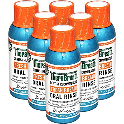 TheraBreath Dentist Recommended Fresh Breath Oral Rinse, Icy Mint Flavor, 3 Ounce Trial and Travel Size (Pack of 6)