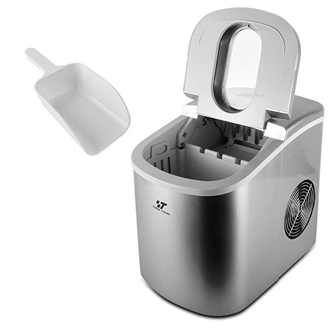 YONGTONG Ice Maker Countertop Portable Ice Maker Machine, Efficient Ice Cubes Making in 8 Minutes, 26LB / 24 Hours, 2 Selectable Cube Size,with Ice Scoop and 1.5lb Removable Ice Bucket (Silver)