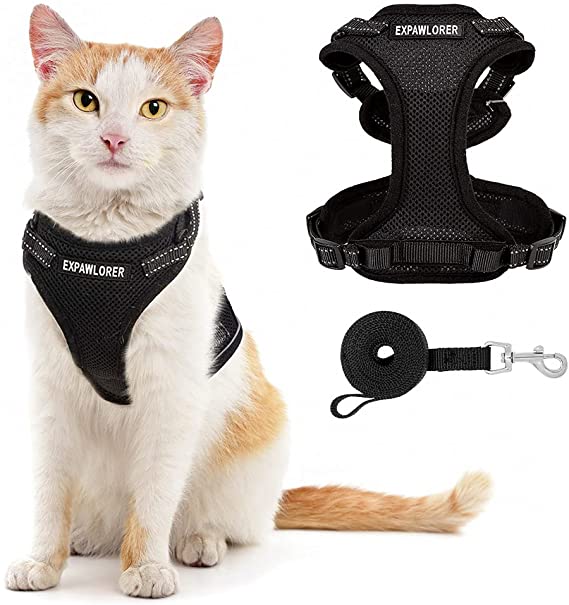 Cat Harness and Lead Set, Soft Mesh Harness Vest with Leash, Reflective Escape Proof for Cats and Small Dogs Outdoor Walking