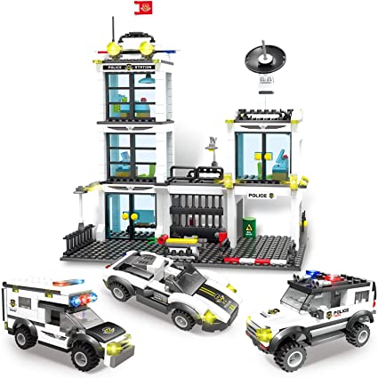 WishaLife City Police, City Police Station Building Kit, City Police Sets, Police Car Building Bricks Toy with Cop Car & Patrol Vehicles for Kids Boys and Girls 6-12 (818 Pieces)