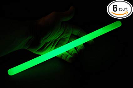 Set of 6 12inch 15mm Grande GREEN 12 Hour Safety Glow Sticks