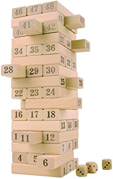 CoolToys Timber Tower Wood Block Stacking Game – Number Match Playset (48 Pieces)