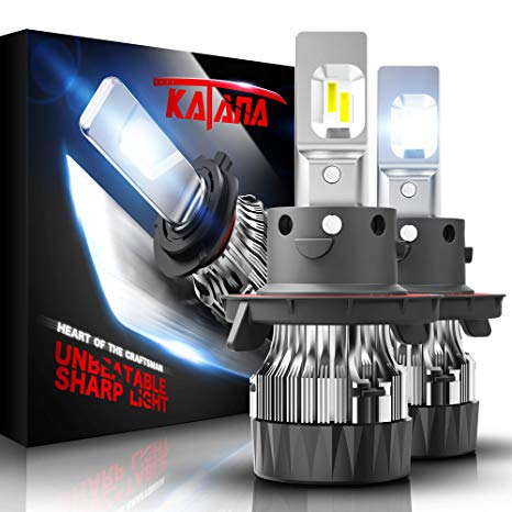 KATANA H13 LED Headlight Bulbs w/Mini Design,4700Lux 10000LM 6500K Cool White CREE Chips 9008 All-in-One Conversion Kit