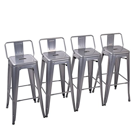 Yongchuang Metal Counter Height Bar Stool for Indoor-Outdoor(Pack of 4) Silver Low Back, 30"