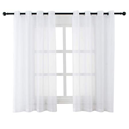 Bermino White Sheer Curtains Voile Grommet Semi Sheer Curtains for Bedroom Living Room Set of 2 Curtain Panels 54 x 45 inch