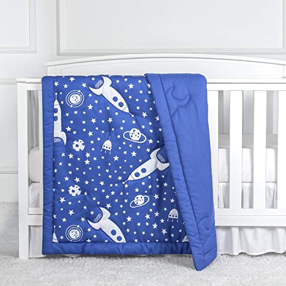 TILLYOU Ultra Soft Toddler Quilts, Lightweight and Cold Microfiber Crib Comforter for Boys Girls, 39" x 47" Printed Baby Nursery Blankets - Space Galaxy