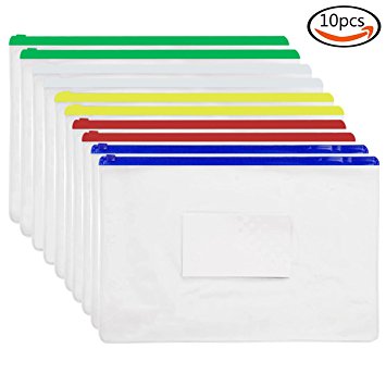 JPSOR 10pcs Poly Zip Envelope Files 5 Color Zippers, Letter Size