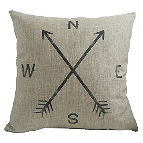 Onker Cotton Linen Square Decorative Throw Pillow Case Cushion Cover 18" x 18" Retro Compass