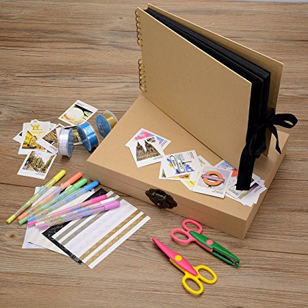 Innocheer Scrapbook with Photo Album Storage Box, 80 Pages Craft Paper DIY Anniversary, Wedding Photo Album, with DIY Accessories Kit