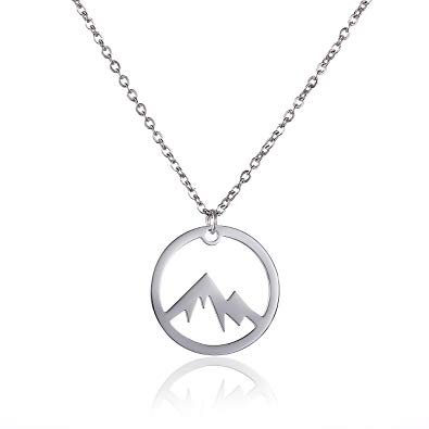 Vinjewelry Circle Snowy Mountain Pendant Necklace-The Mountains Are Calling Hiking Gift for Her