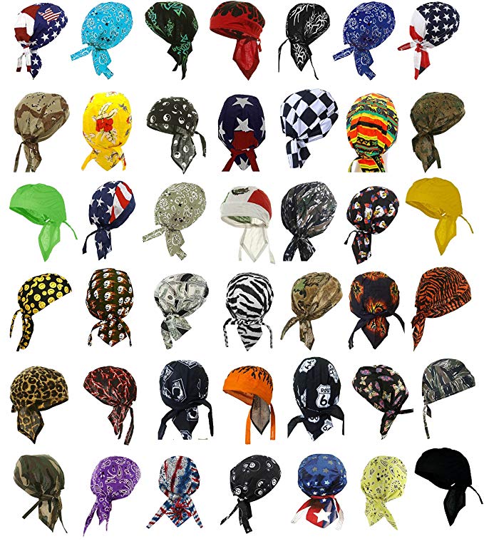 Doo Rags Head Wraps 12 Assorted Designs Motorcycle Bandana Caps