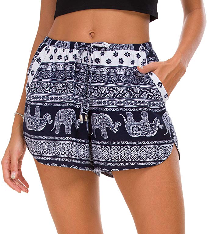 Urban CoCo Women's Elastic Waist Boho Floral Print Shorts