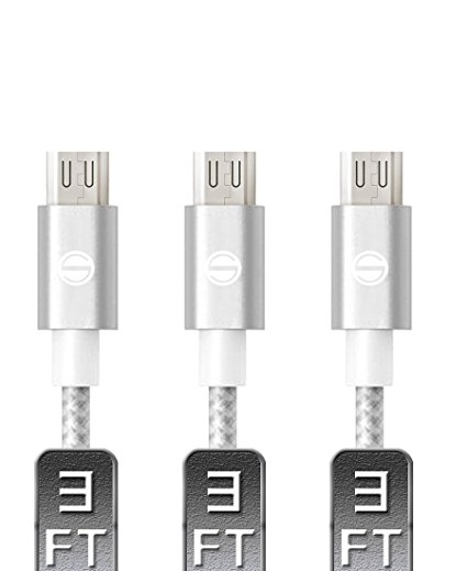 SGIN Micro USB Cable,3-Pack 3ft Nylon Braided Charging Cord - Extra Long USB 2.0 Sync and Charge for Android Devices, Samsung Galaxy, Sony, Motorola Nokia,and More(S Grey White)