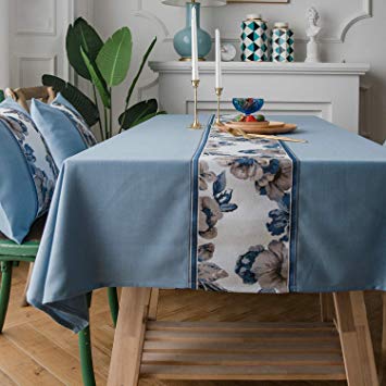 LINENLUX Stylish Square Rectangular Tablecloth/Table Cover for Kitchen Dinning Tabletop Decoration Blue Flower Rectangle/Oblong 55 X 86 in