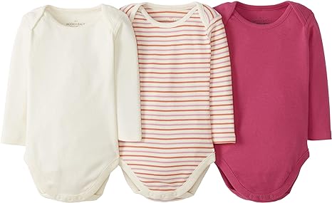 Moon and Back Unisex Babies' Organic Cotton Long-Sleeve Bodysuits, Pack of 3