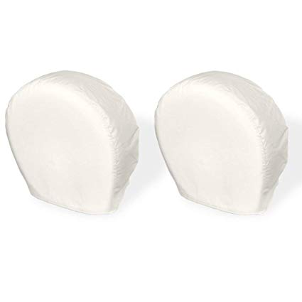 Explore Land Tire Covers 2 Pack - Tough Vinyl Tire Wheel Protector for Truck, SUV, Trailer, Camper, RV - Universal Fits Tire Diameters 26-28.75 inches, White