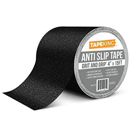 Tape King Black Anti Slip Tape 80 Grit, Stairway Tread Saftey Track 4 Inch x 15 Foot
