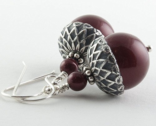 Acorn Earrings with Bordeaux Simulated Pearls from Swarovski, Sterling Silver Earwires