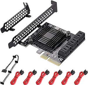 MZHOU PCIe 6 Port SATA 4X 3.0 PCIe Card with 6 SATA Cables and Low Profile Bracket,Built-in Adapter Converter for Desktop PC（Support SATA 4X 8X 16X Devices-6 Gbps）