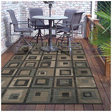 Superior Colburn Collection 8' x 10' Area Rug, Indoor/Outdoor Rug with Jute Backing, Durable and Beautiful Woven Structure, Modern Grey, Beige, and Teal Geometric Design