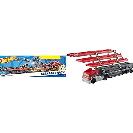 Hot Wheels Tornado Trackset (187116)&Hot Wheels Plastic Mega Hauler Truck, Stores More Than 50 Cars, Multicolor