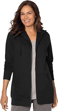 Woman Within Plus Size Better Fleece Zip-Front Hoodie Long Oversized Sweatshirt