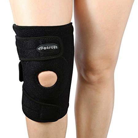 Sporfeel Open Patella Knee Brace Support Compression Relieves Joint Pain, Good Kneepad with 4 Enhancement Springs - Fit for Knee Perimeter Size 12.5"--18"