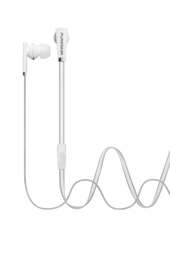 PureGear 02-001-01074 PureBoom Flat Cable Premium Stereo Headset for most 35mm Devices - Retail Packaging - White