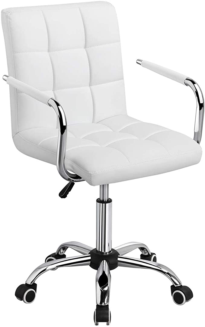 Yaheetech Adjustable Desk Chair Computer White Office Chair Adjustable and Swivel PU Leather Task Chair for Home Office Study