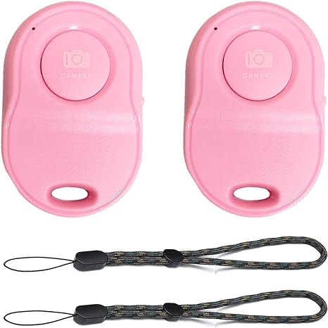 2 Pack Bluetooth Shutter Remote Camera Control Wireless Technology Selfie Button for iPhone/Android Phones/iPad Tablet, Pink., 2 Pack Pink-Wrist Strap