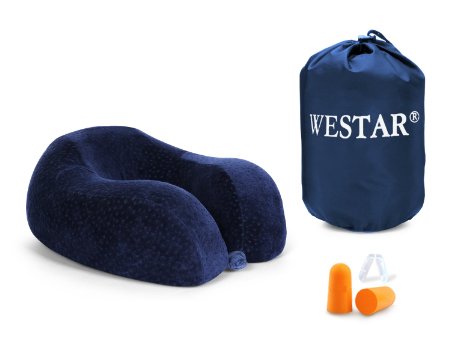 WESTAR U-Shaped Comfy Memory Foam Pillow with Removable Cover & Bag, Dark Blue