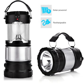 Bright LED Camping Lantern, Portable Collapsible Solar Rechargeable power bank FlashLights - Perfect Outdoor Survival Lamp for Hiking Fishing Trekking Emergency Outages