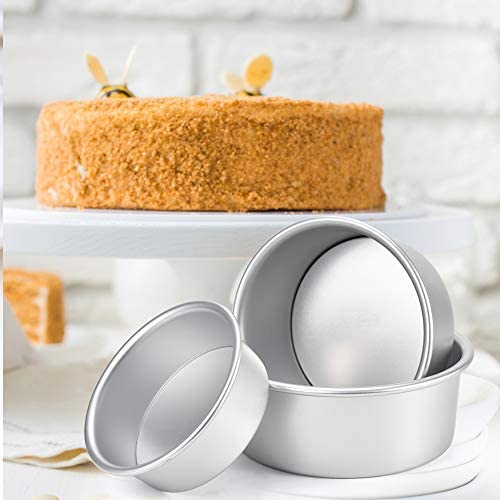 Ankway Set di Tortiere Rotonde in Lata Set di Tortiere per Cheesecake, Antiaderenti & Non Perde 3 pezzi (5"/6"/7") Stampo per torte, Stampo da forno Set per torte Pizze Lasagna Brownie Pentole